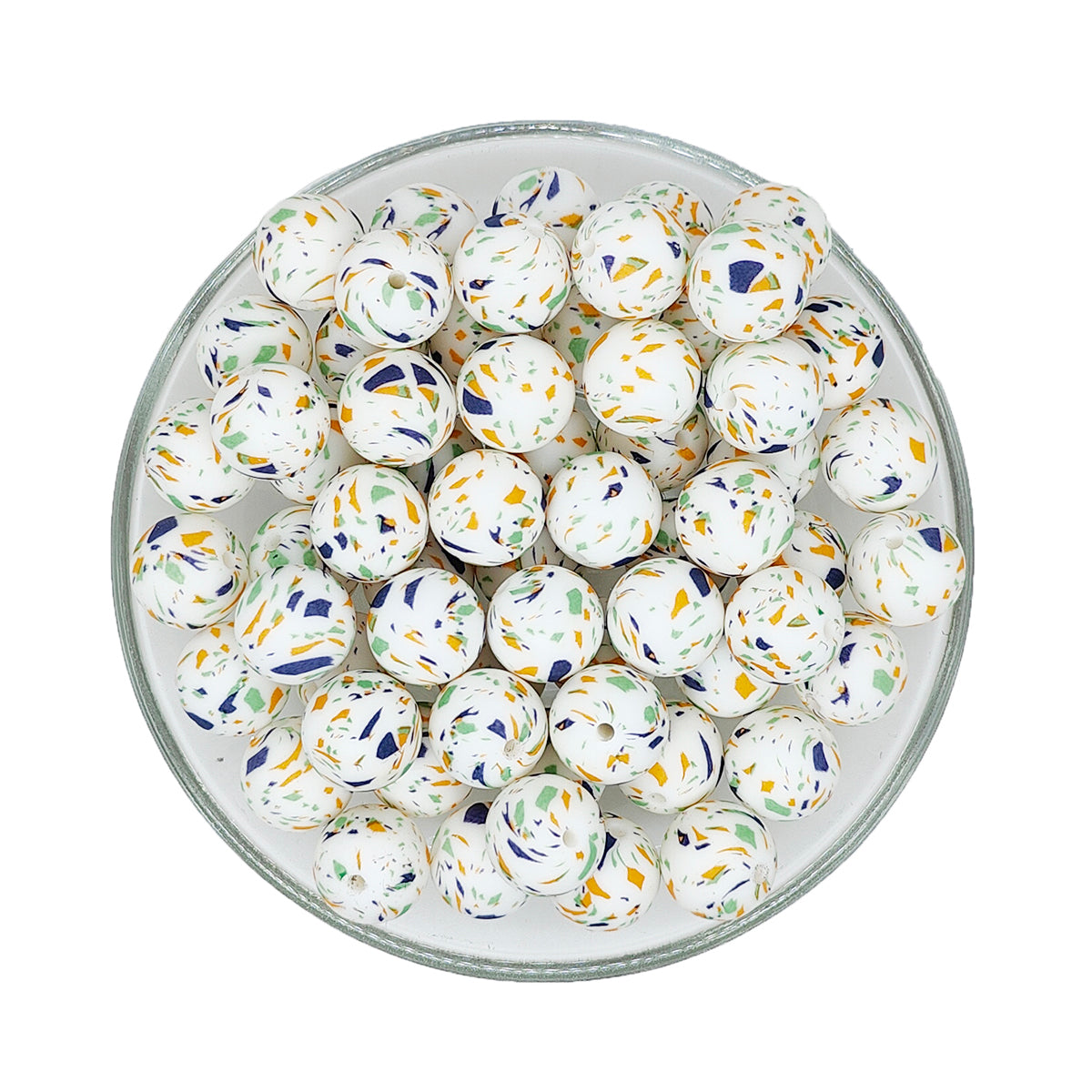 15mm Colored Terrazzo Print Round Silicone Beads