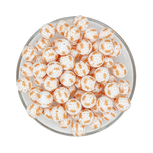 15mm Splash Gingerbread Print Round Silicone Beads