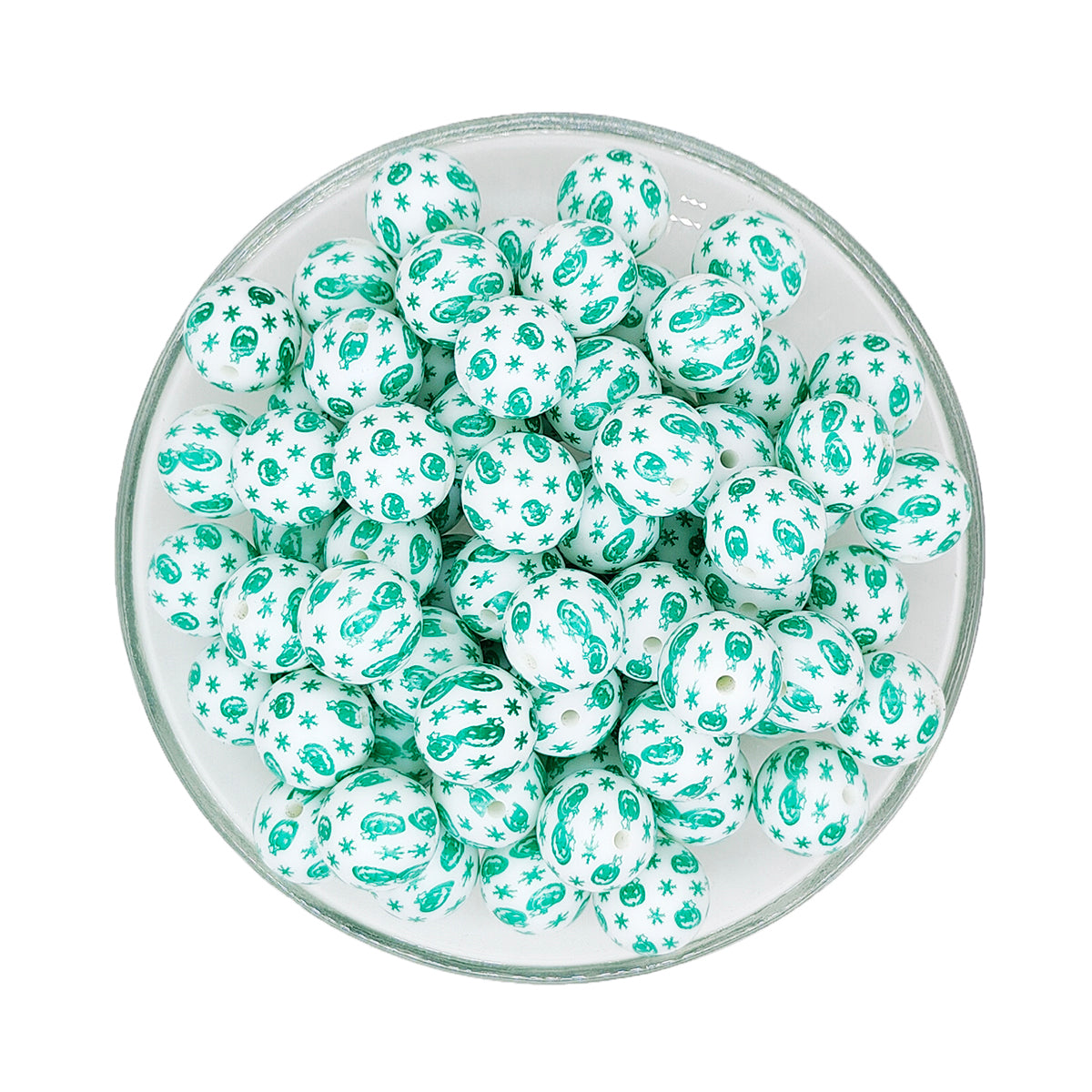 15mm Green Pumpkin Print Round Silicone Beads