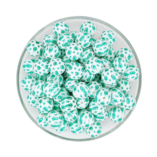 15mm Green Pumpkin Print Round Silicone Beads