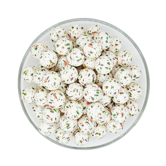 15mm Halloween Splatter Print Round Silicone Beads