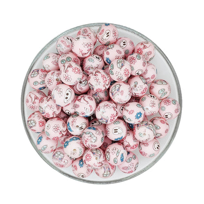 15mm Peace Truck Print Round Silicone Beads