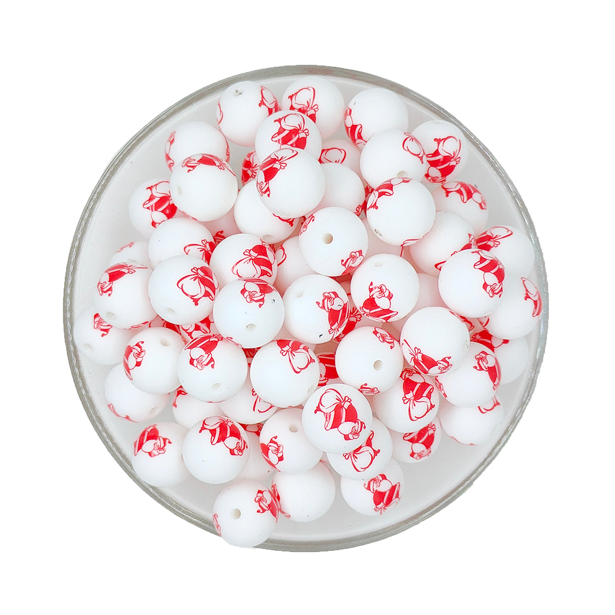 15mm Santa Claus Print Round Silicone Beads