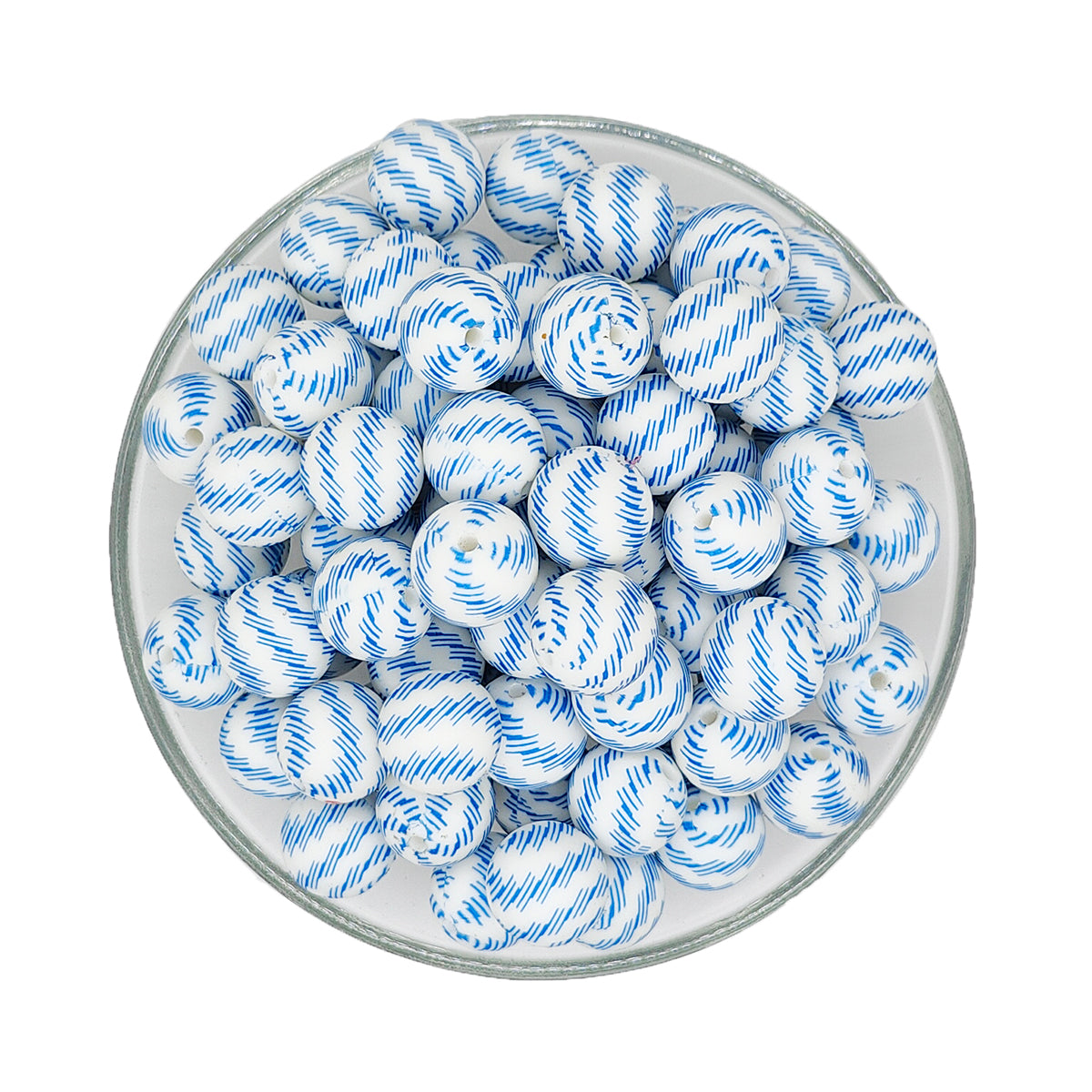 15mm Blue Swirl Line Print Round Silicone Beads