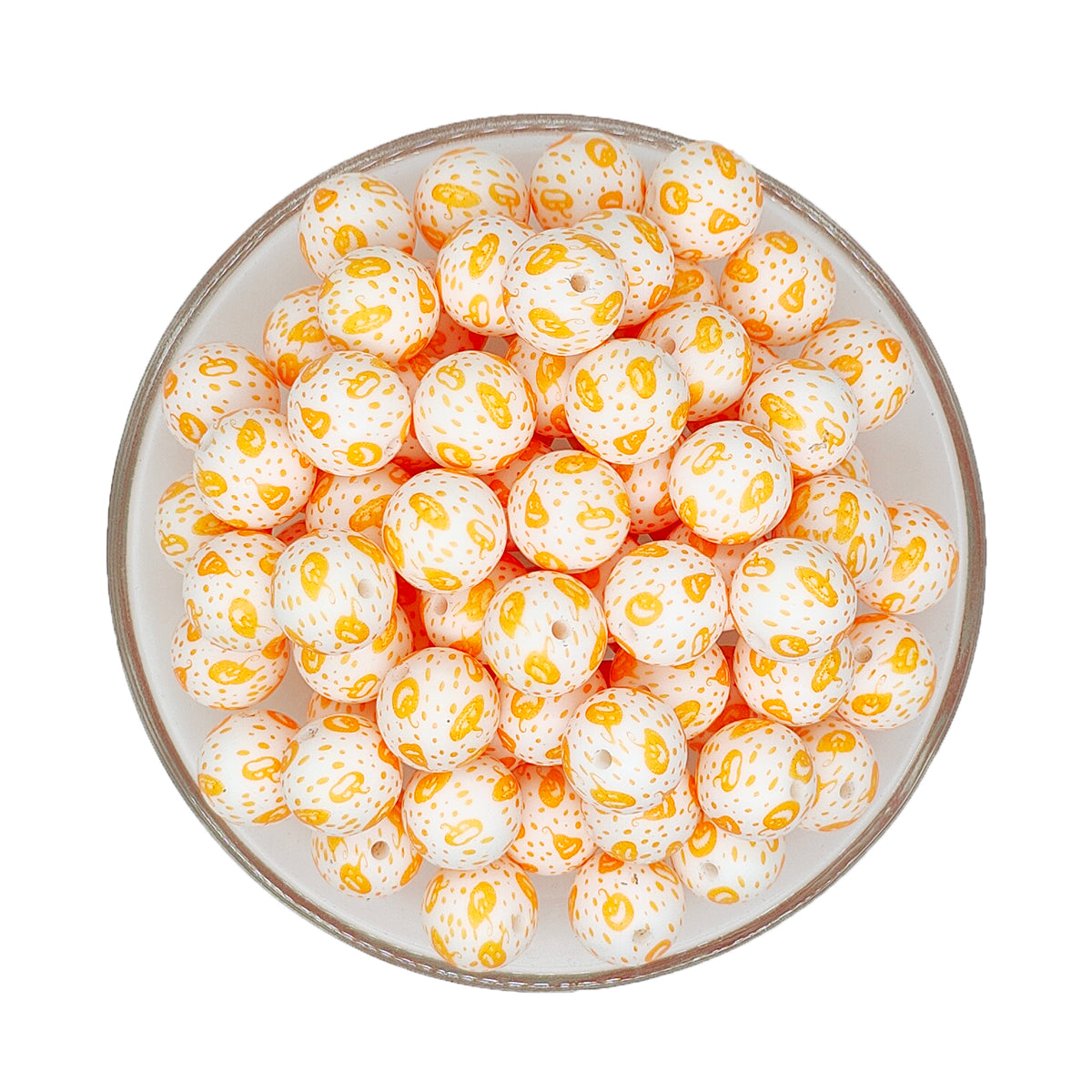 15mm Fall Pumpkin Print Round Silicone Beads