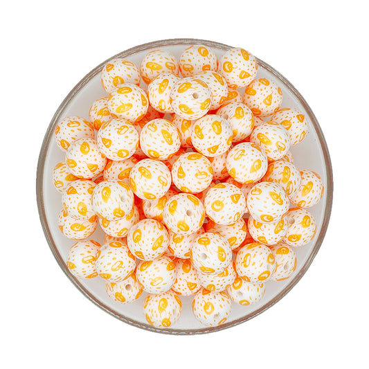 15mm Fall Pumpkin Print Round Silicone Beads