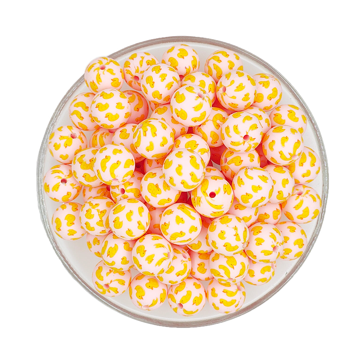 15mm Light Pink Duck Print Round Silicone Beads