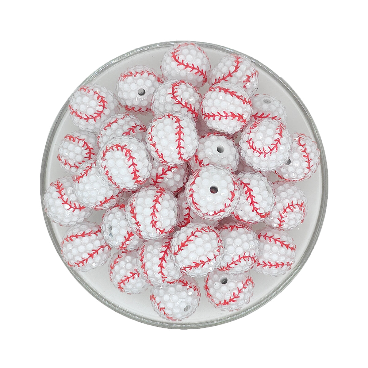 20mm White Baseball Rhinestone Bubblegum Acrylic Beads