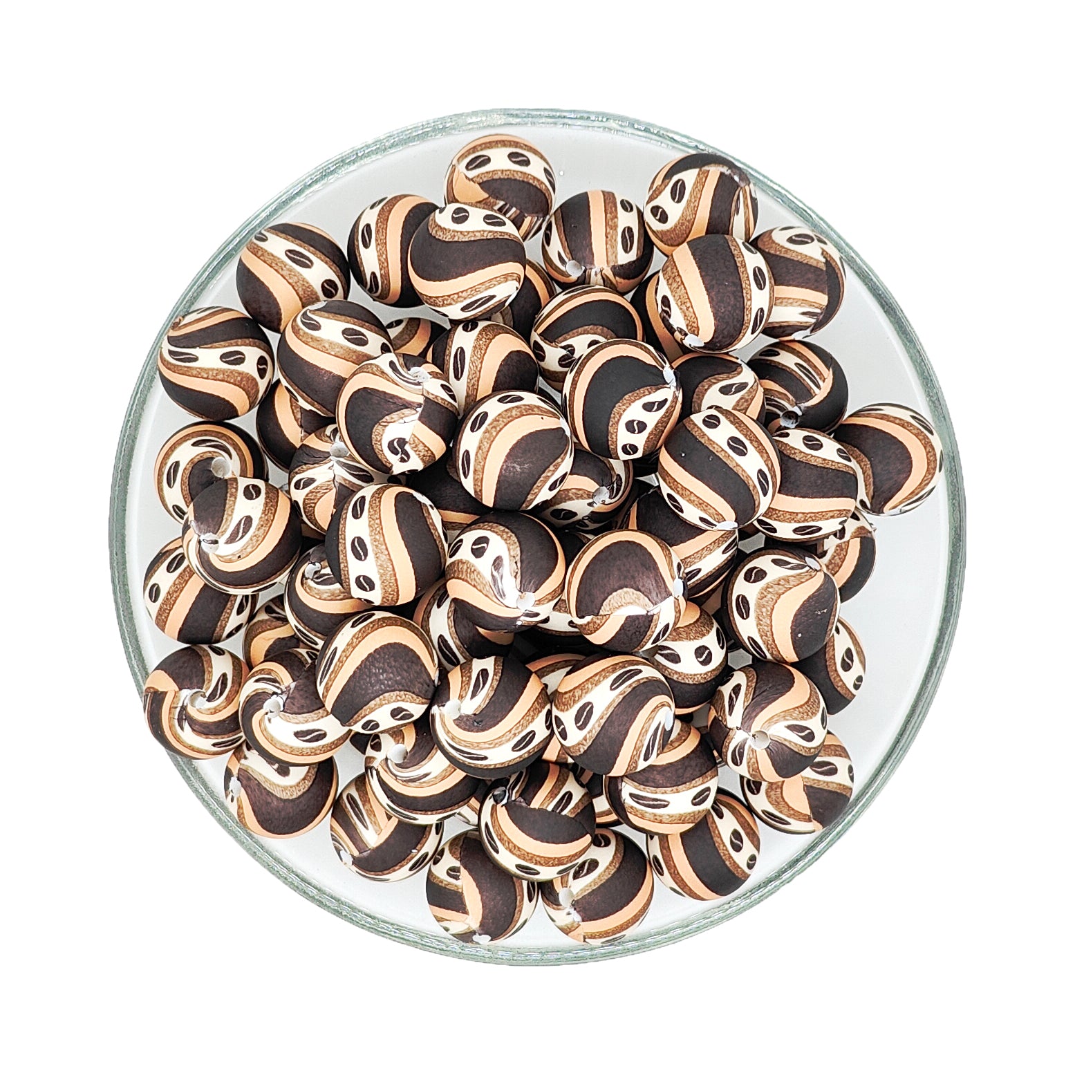 15mm Coffee Bean Print Round Silicone Beads