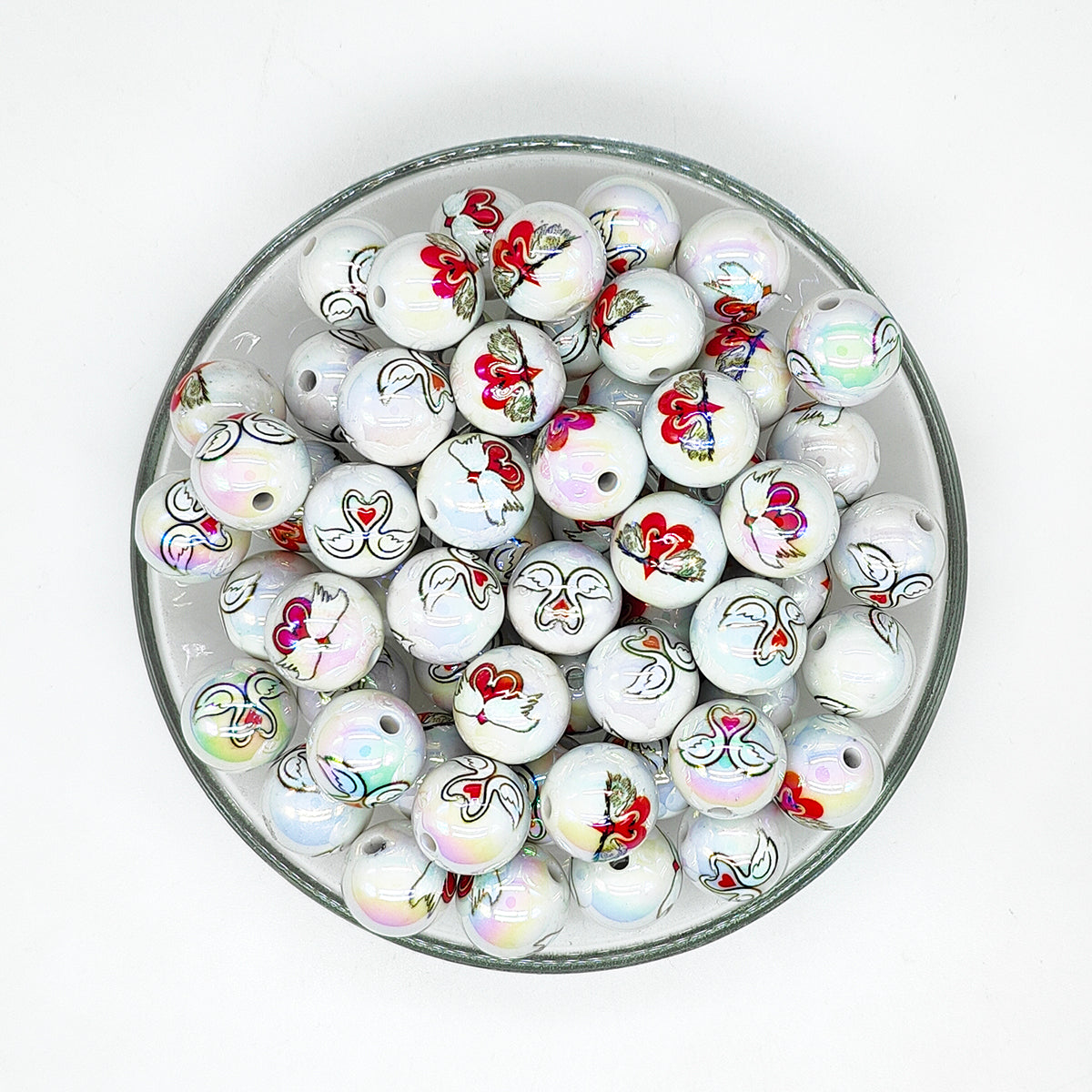 16mm Swan Love Print Assorted Acrylic Gumball Beads