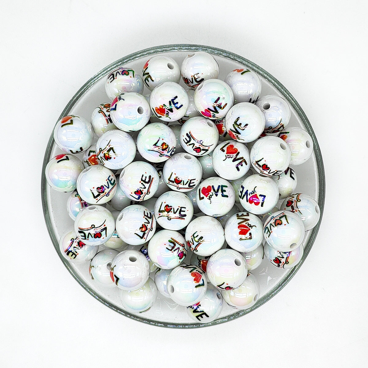 16mm Love Print Assorted Acrylic Gumball Beads