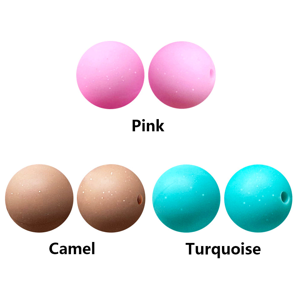 New 15mm Round Glitter Silicone Beads