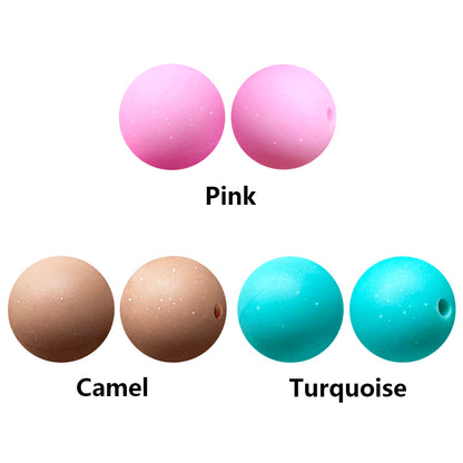 New 15mm Round Glitter Silicone Beads