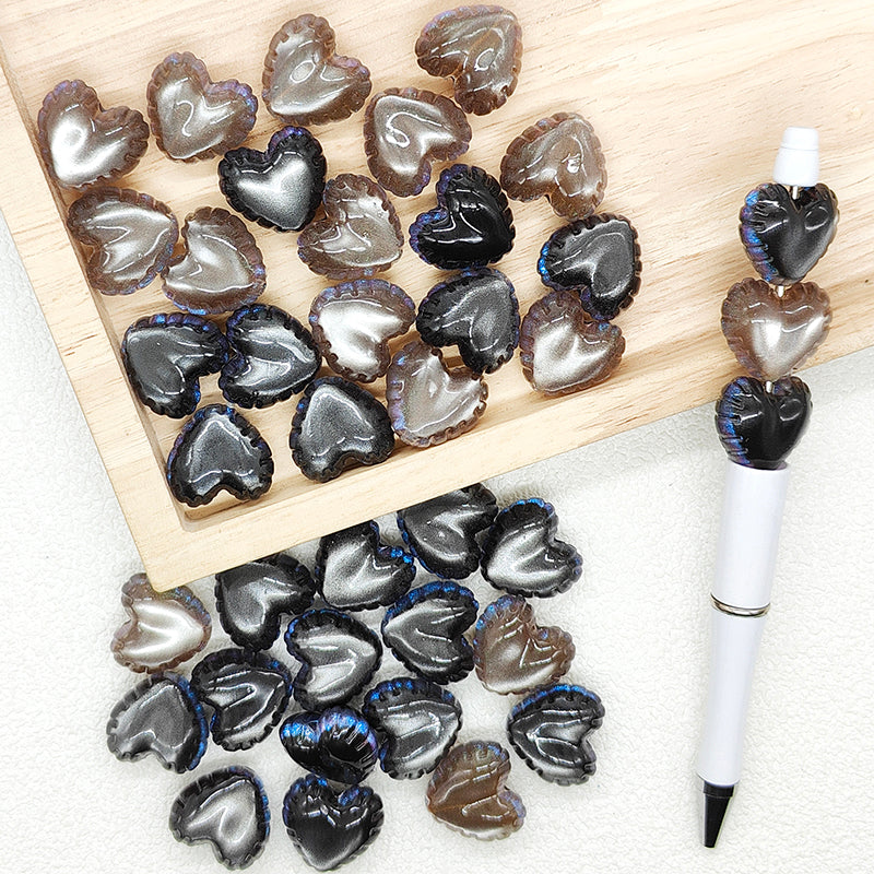 Iridescent Shimmer Wrinkle Heart Acrylic Shape Beads