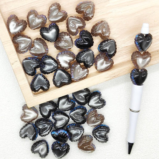 Iridescent Shimmer Wrinkle Heart Acrylic Shape Beads