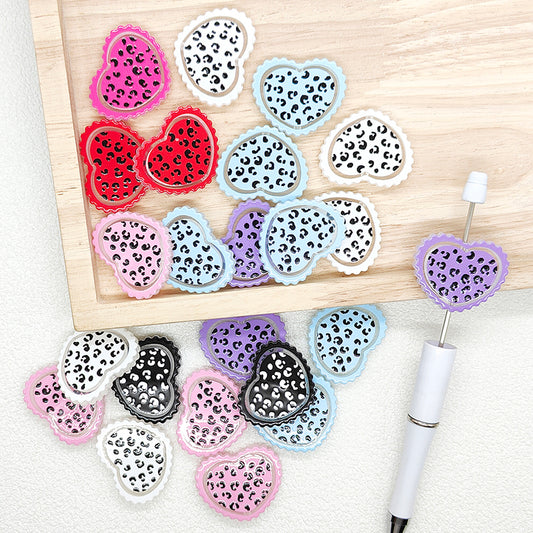 Leopard Print Heart Beads,Mixed Acrylic Beads