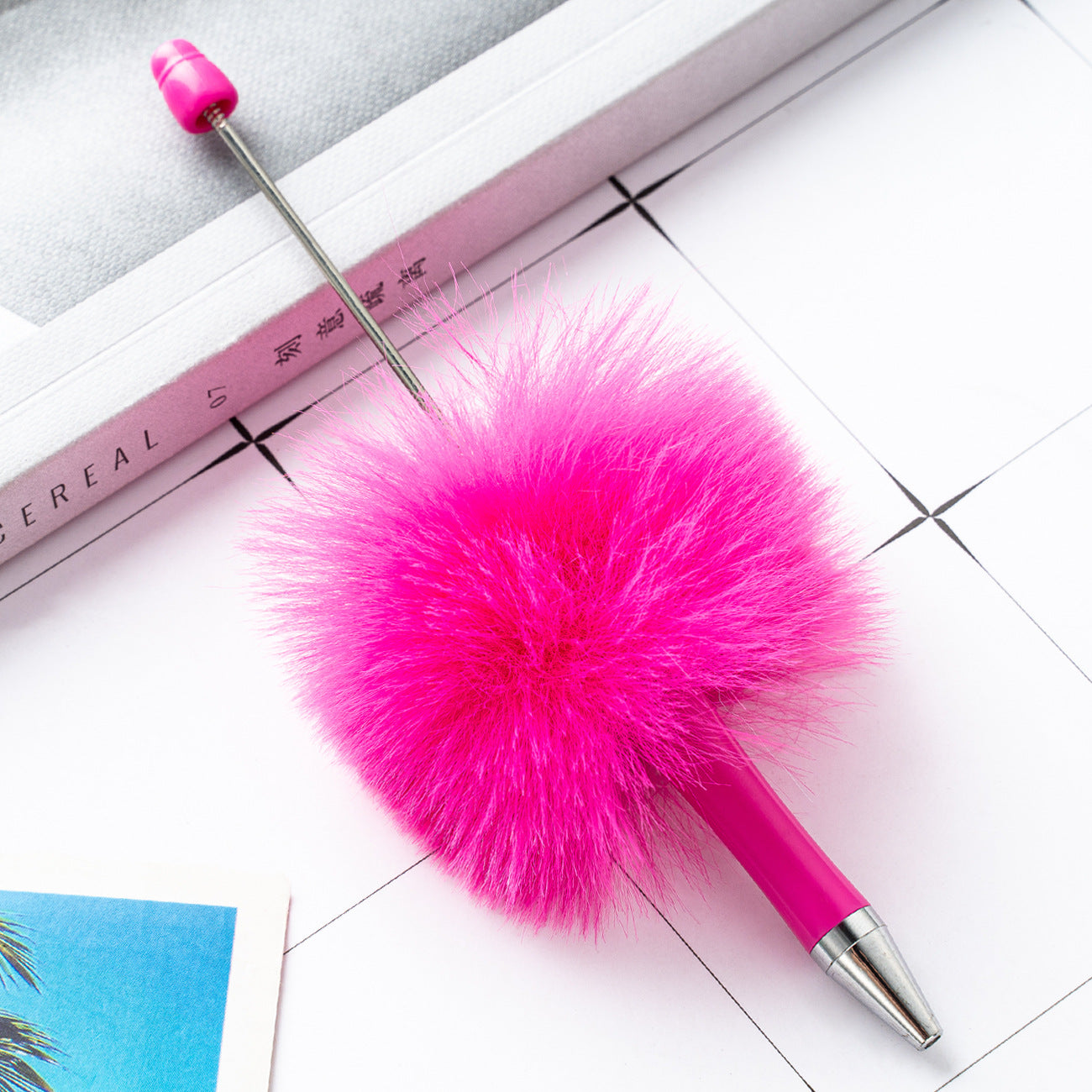 5Pcs/Lot Fluffy Beadable Pen Blank, Pompom Beadable Pen