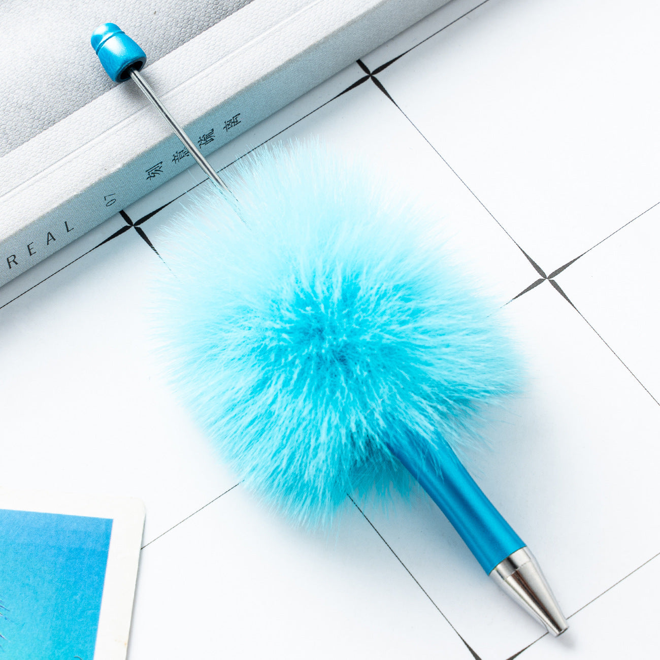 5Pcs/Lot Fluffy Beadable Pen Blank, Pompom Beadable Pen