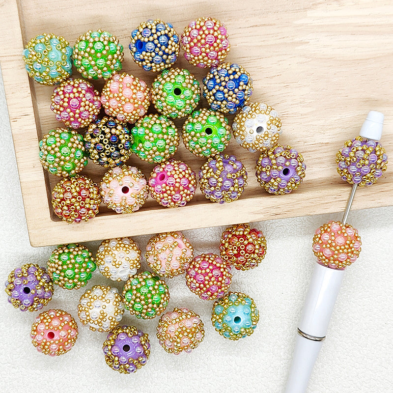 Pearl Gold Iridescent Acrylic Ball,Fancy Beads