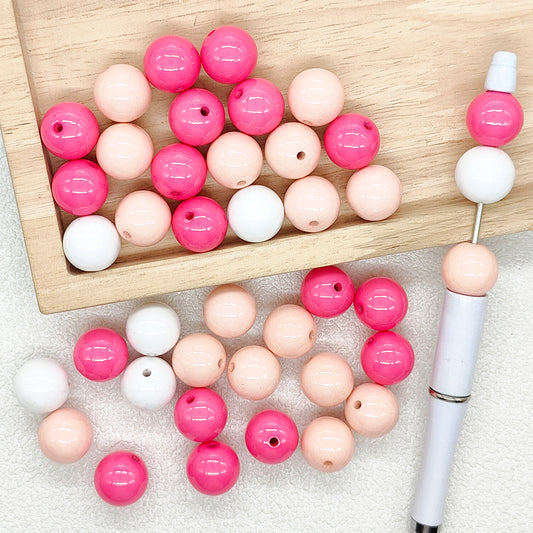 Pink White Assorted Color 16mm Acrylic Liquid Round Beads