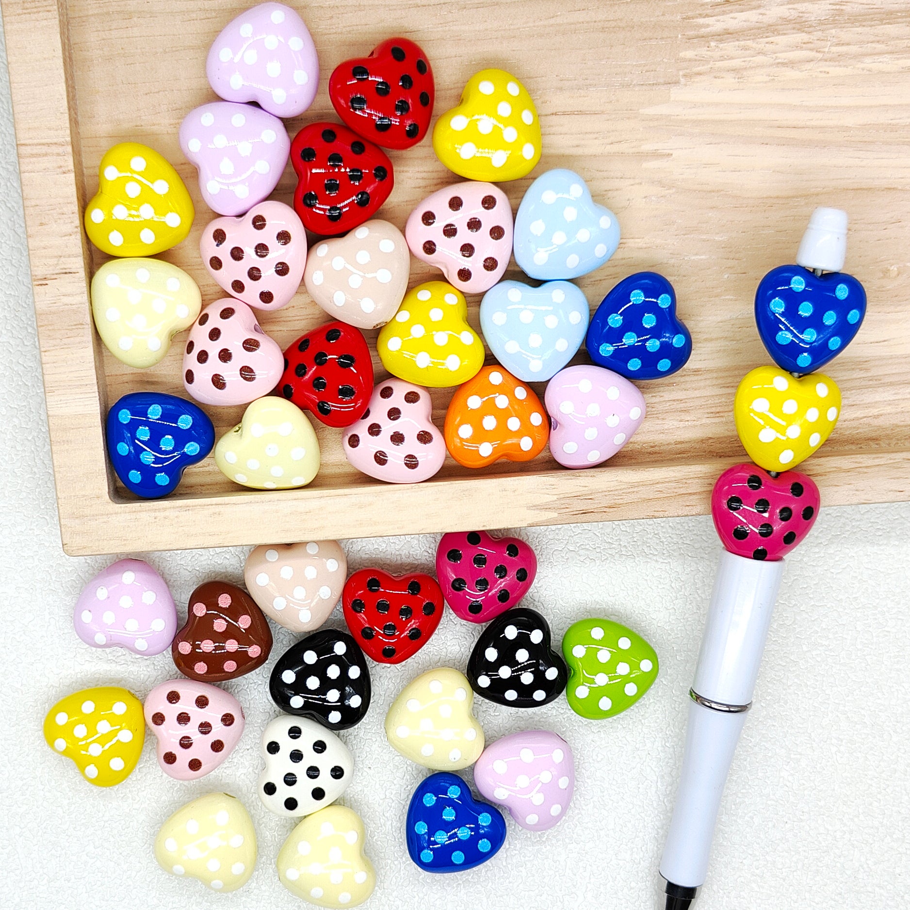 Polka Dot Heart Acrylic Beads,DIY Keychain
