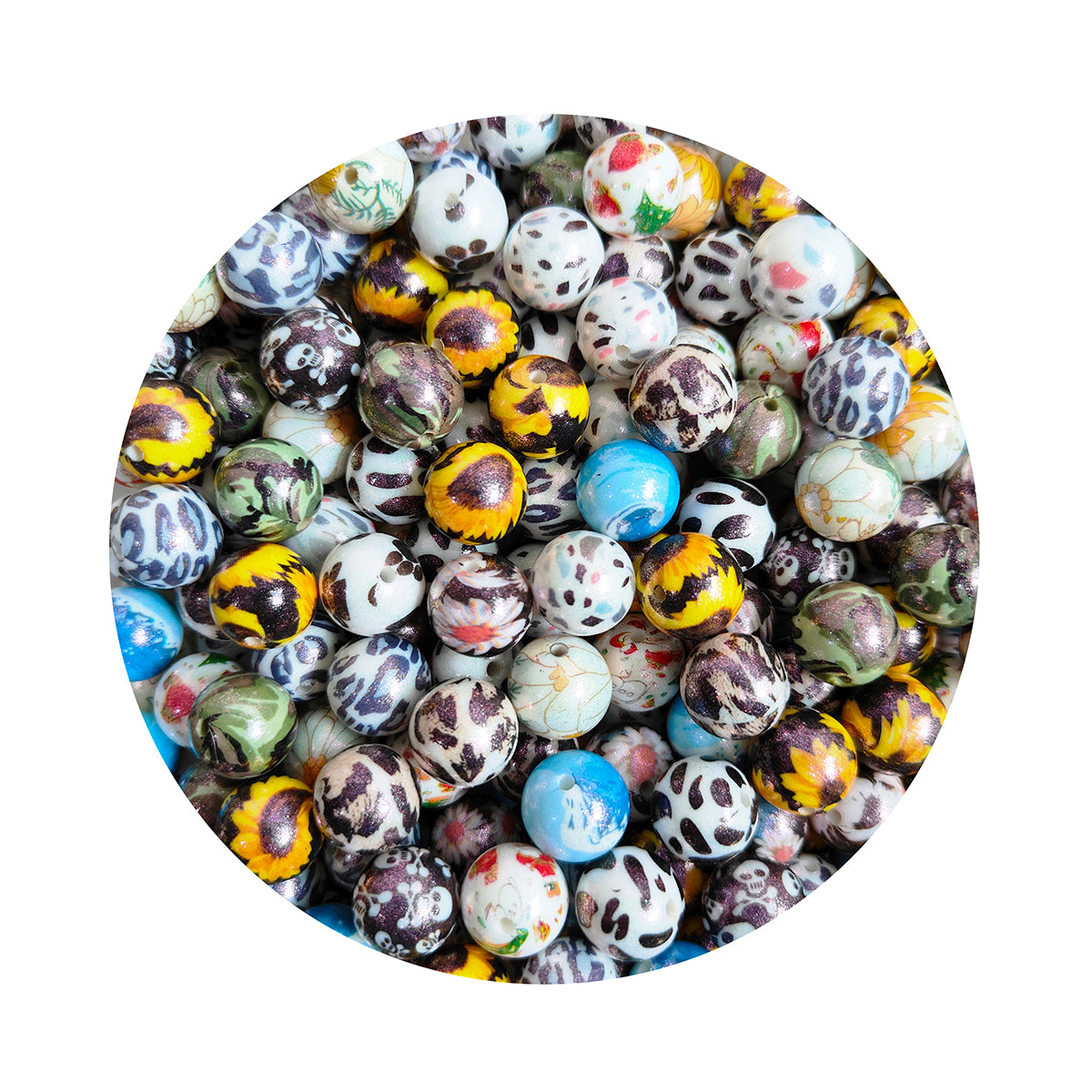 15mm Round Opal Print Silicone Beads