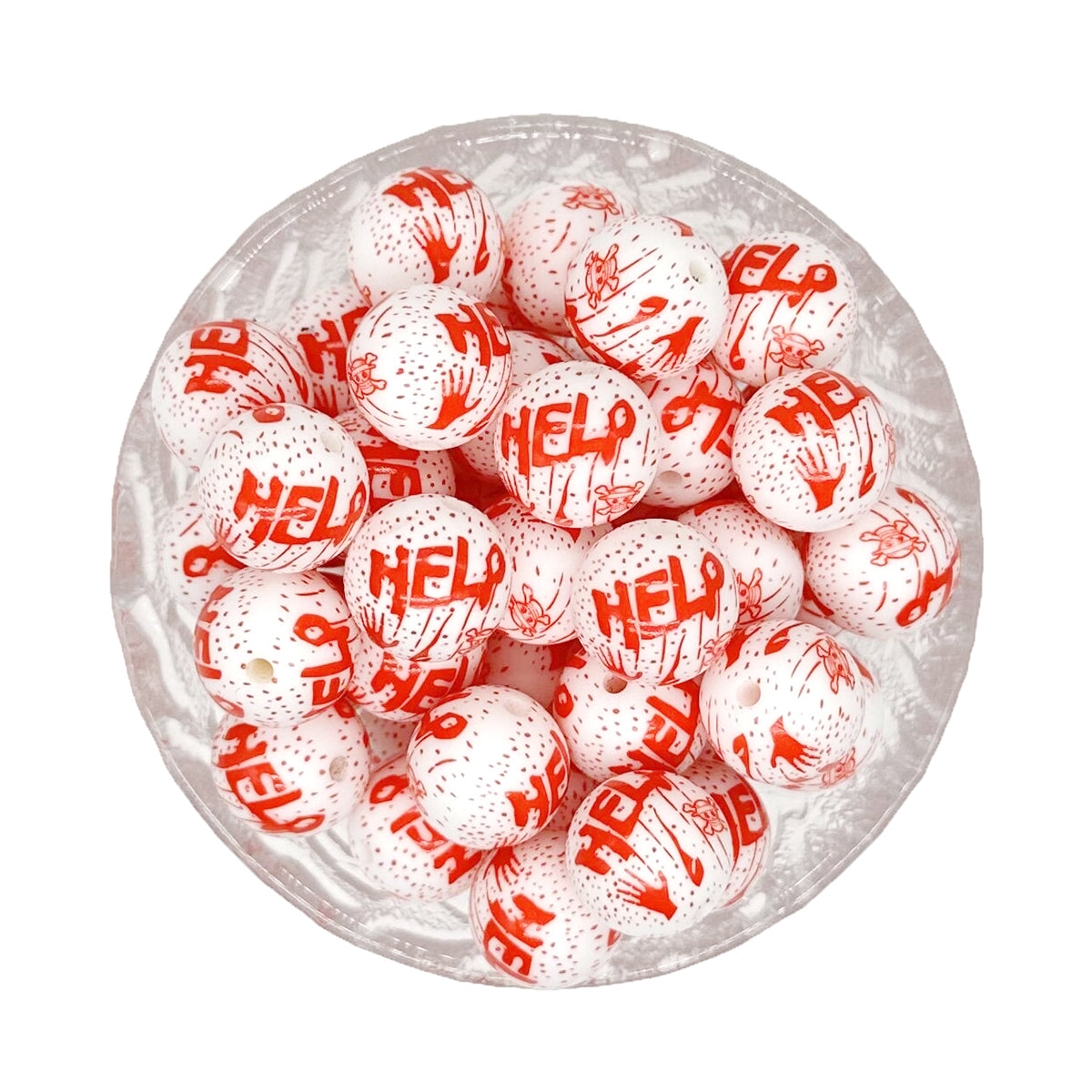 Halloween 15mm Round Horror Print Silicone Beads