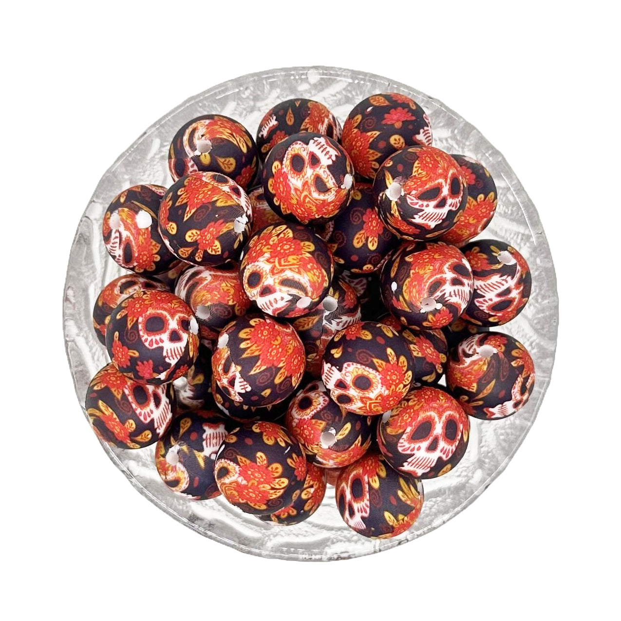 15mm Round Print Silicone Beads