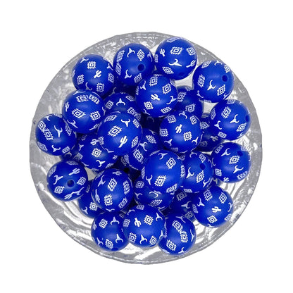 15mm Round Print Silicone Beads
