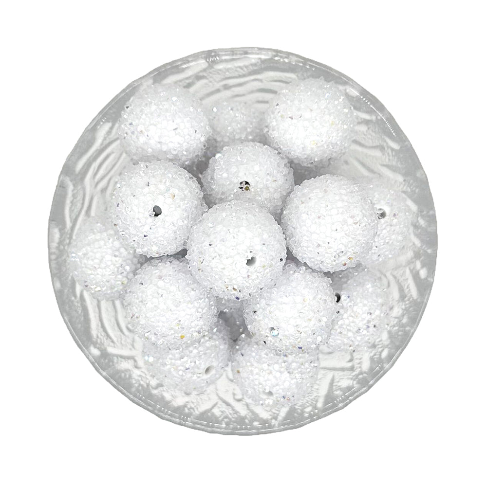 20mm White Rhinestone Chunky Bubblegum Acrylic Sugar Beads