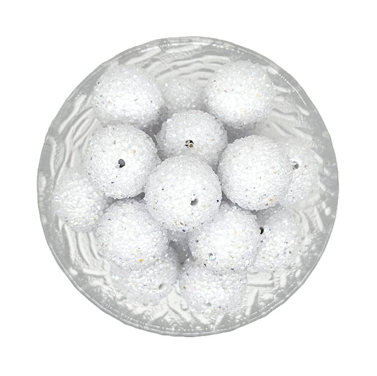 20mm White Rhinestone Chunky Bubblegum Acrylic Sugar Beads
