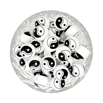 15mm Round Print Silicone Beads