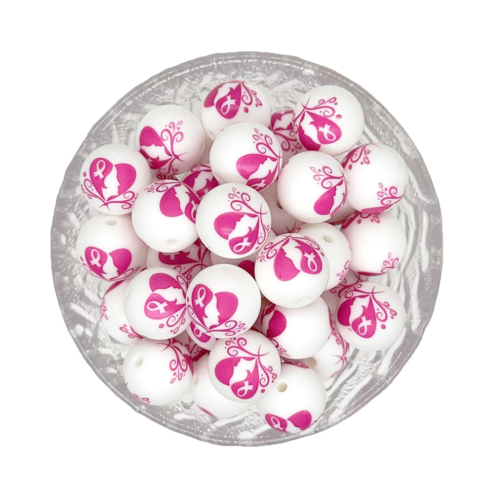 15mm Round Print Silicone Beads