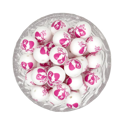 15mm Round Print Silicone Beads