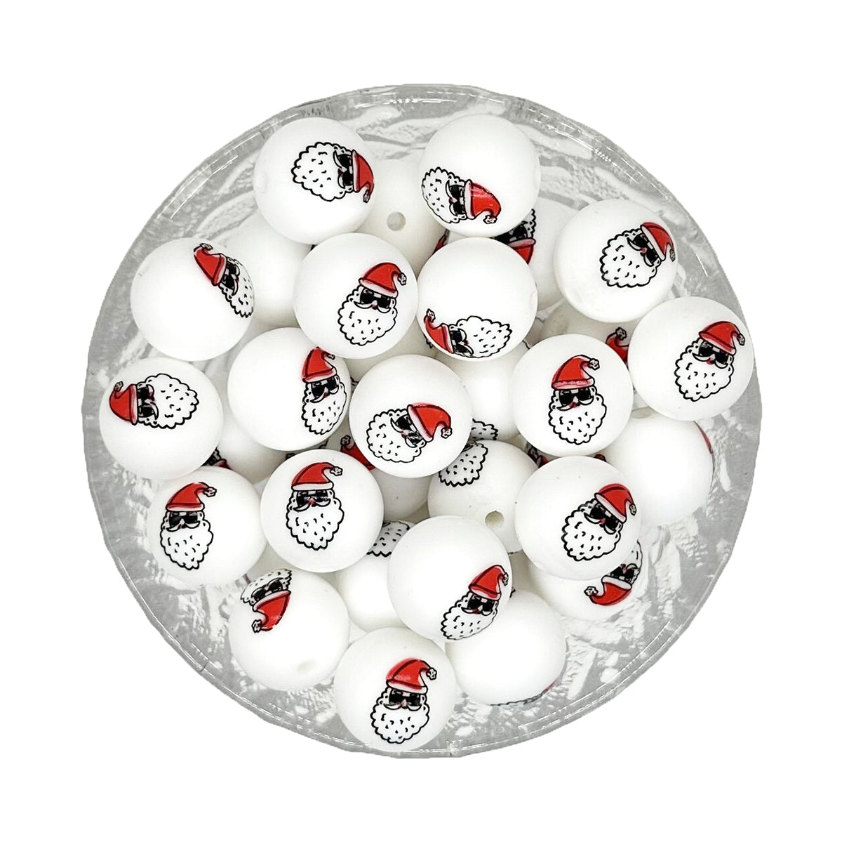15mm Christmas Santa Claus Print Round Silicone Beads