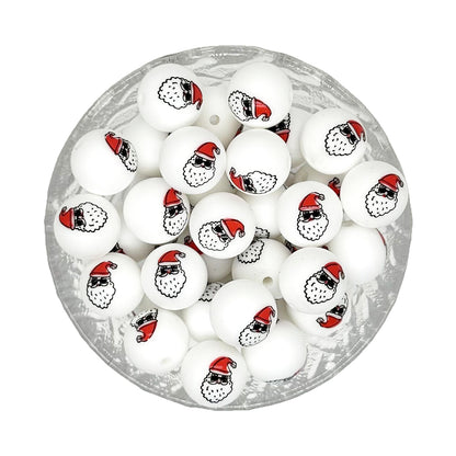 15mm Christmas Santa Claus Print Round Silicone Beads