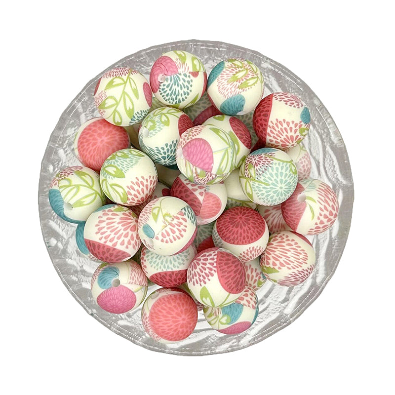 15mm Christmas Santa Claus Print Round Silicone Beads