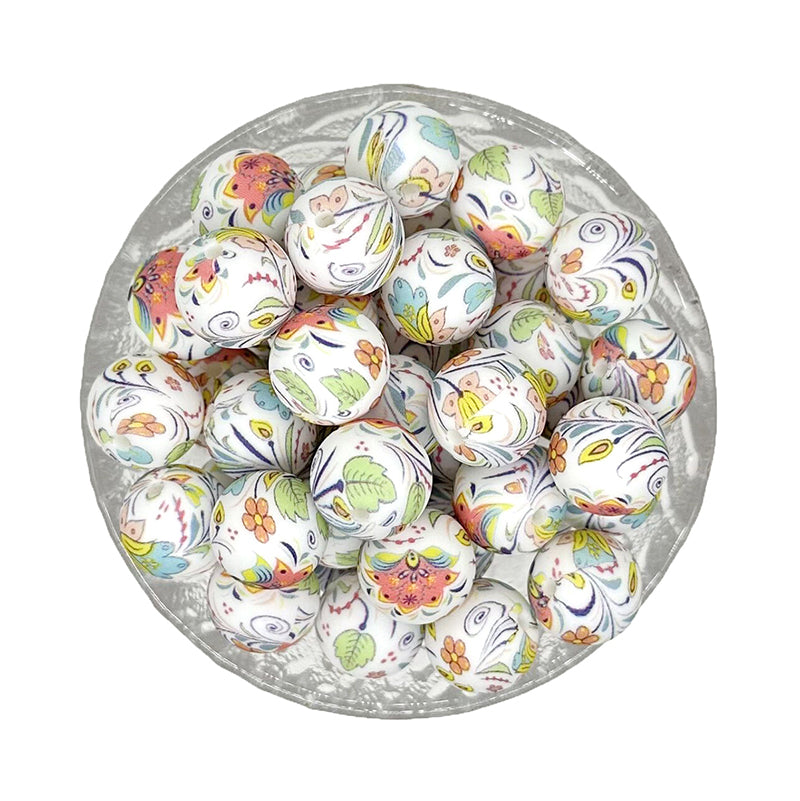 15mm Print Round Silicone Beads