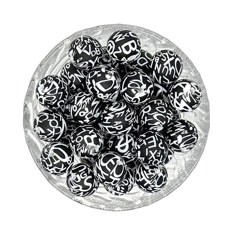 15mm Print Round Silicone Beads