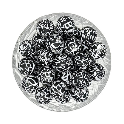 15mm Print Round Silicone Beads