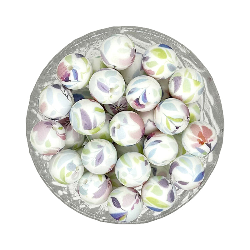 15mm Print Round Silicone Beads