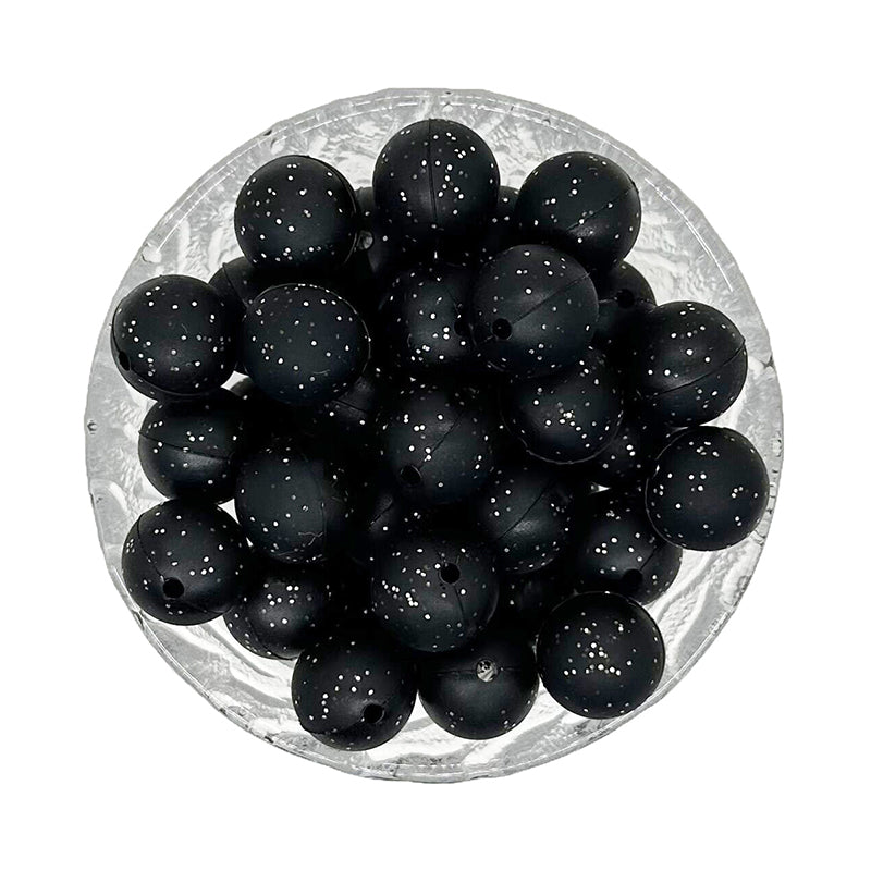 15mm Round Glitter Silicone Beads