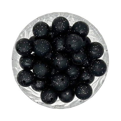 15mm Round Glitter Silicone Beads