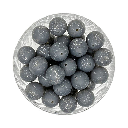 15mm Round Glitter Silicone Beads