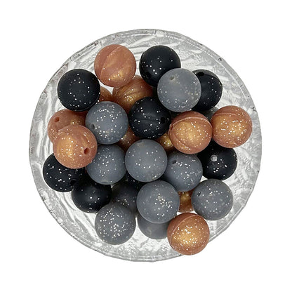 15mm Round Glitter Silicone Beads