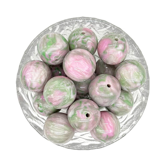 20mm Pink Green Swirl Chunky Bubblegum Acrylic Beads
