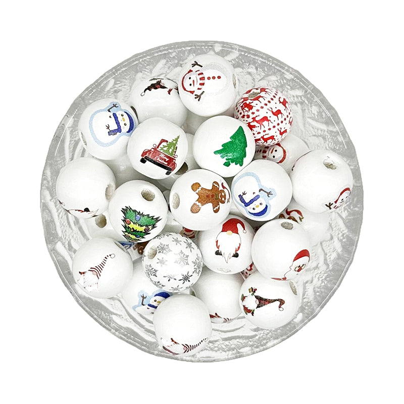 16mm Round Christmas Mix Wood Beads