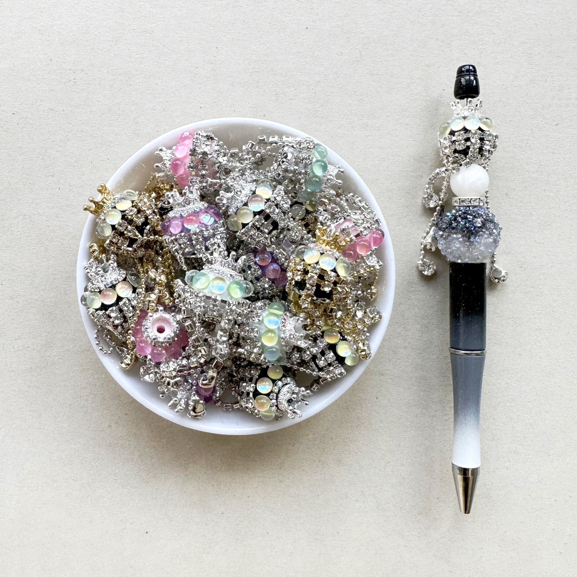 5Pcs Mix Bling Tassel Crown Rhinestone Beads, Dangly Beads, Sparkling Acrylic Beads, Fancy Beads