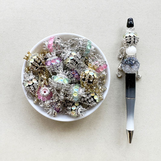 5Pcs Mix Bling Tassel Crown Rhinestone Beads, Dangly Beads, Sparkling Acrylic Beads, Fancy Beads