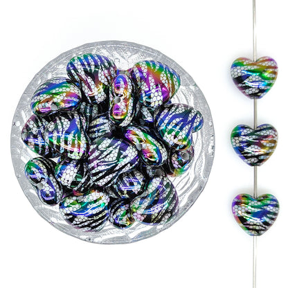 Iridescent Stripe Heart Focal Acrylic Beads